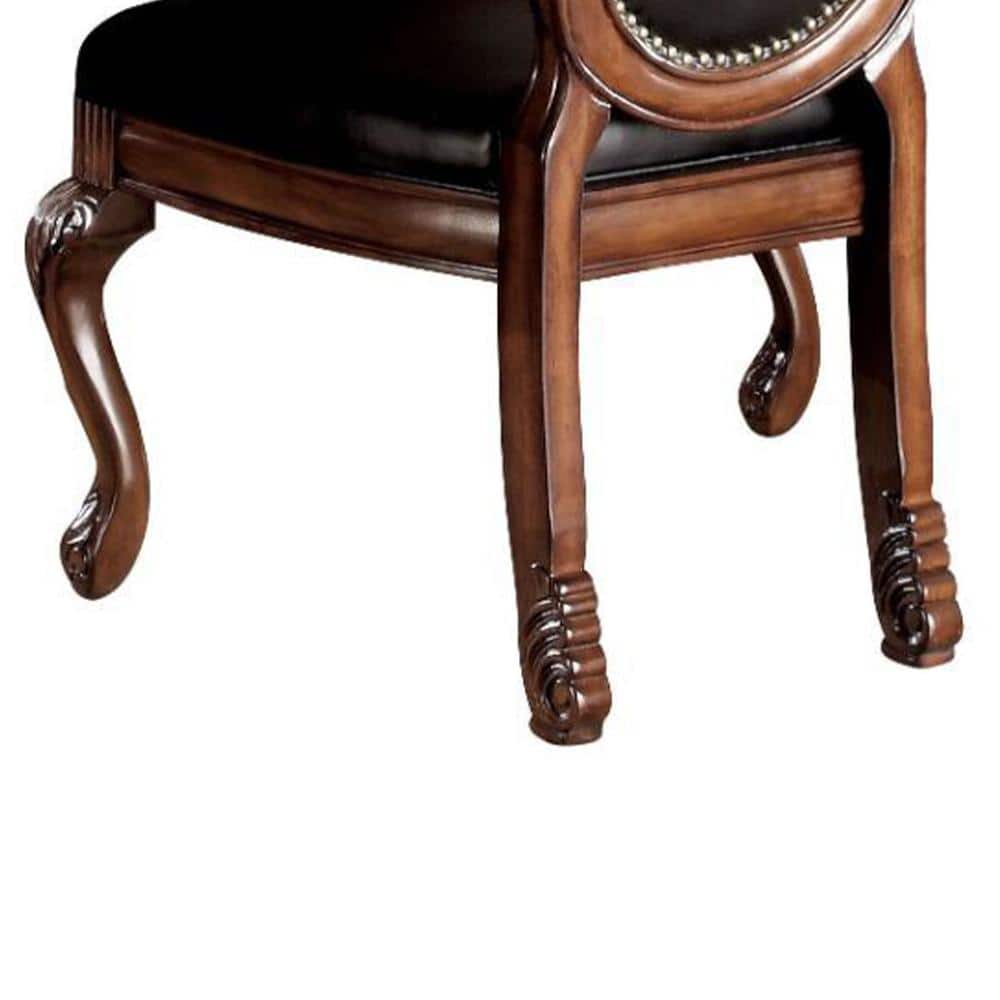 Chateau De Ville Black Leather and Wood High Side Chair