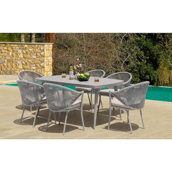 Nuu Garden Removable Aluminum and Woven Rope Outdoor Arm Dining Chair with  Grey Cushions (2-Pack) DW101-02HS - The Home Depot