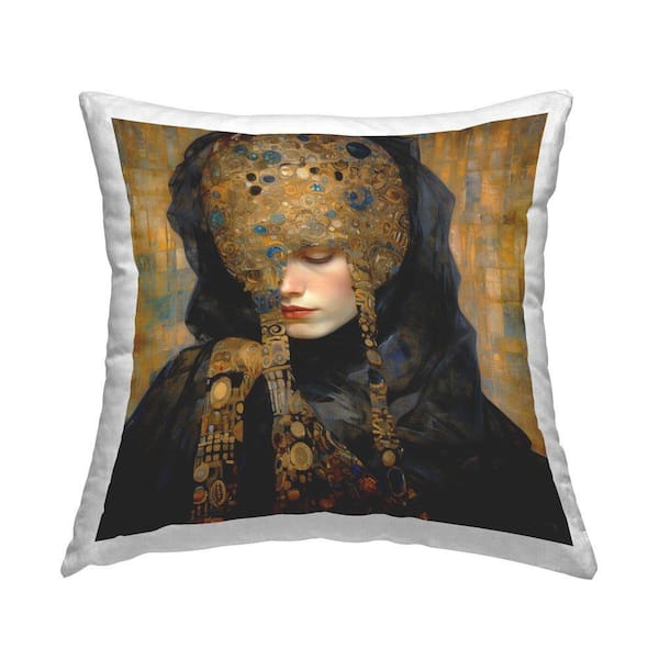 Geometric Abstract Woman Gold Geometric Polyester 18 in. x 18 in. Throw Pillow