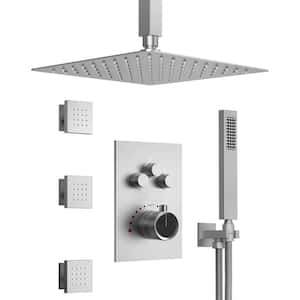 MultiplePress Dual 7-Spray Ceiling Mount 12 in. Square Fixed and Handheld Shower Head 2.5 GPM in Brushed Nickel