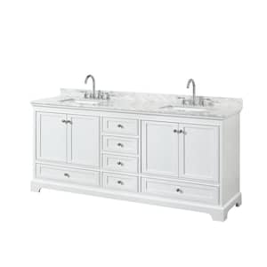 Deborah 80 in. W x 22 in. D x 35 in. H Double Bath Vanity in White with White Carrara Marble Top