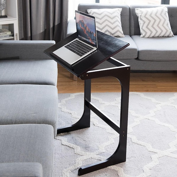 Costway 23.5 in. x 27.5 in. Black Rectangle Bamboo End Table