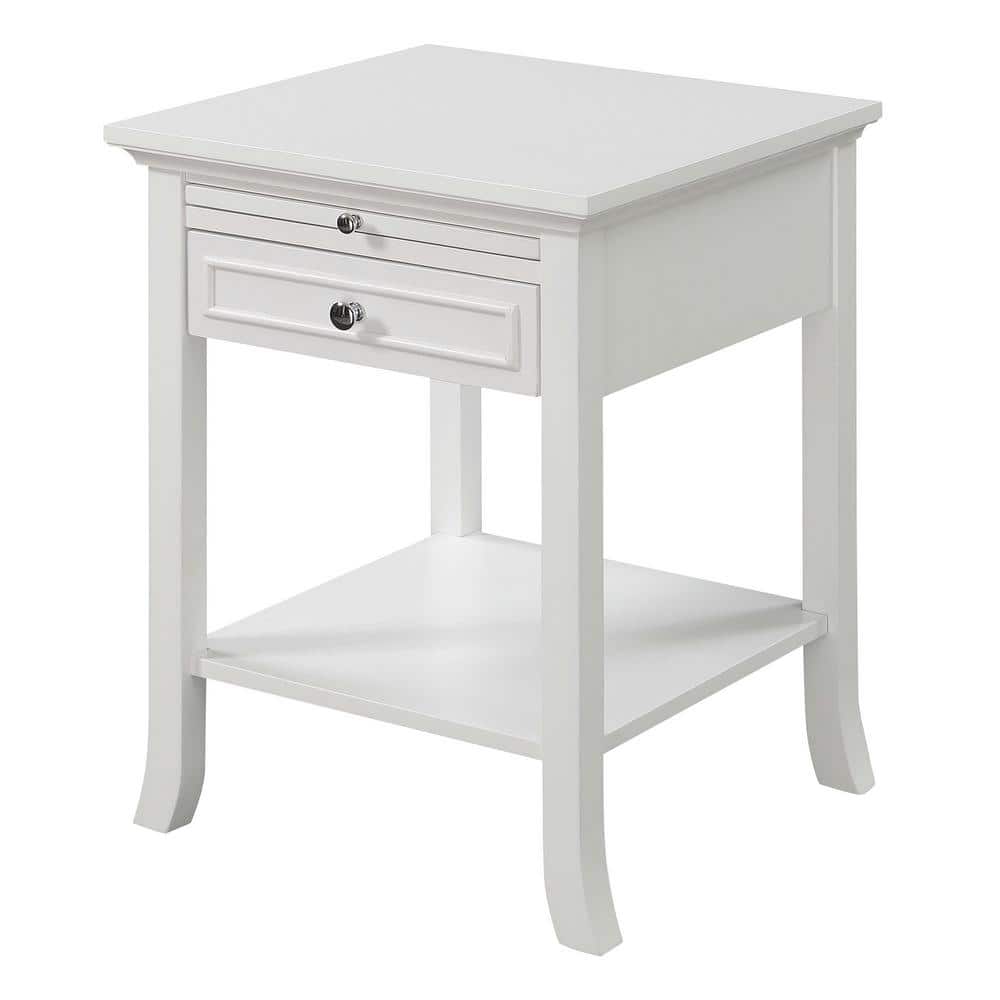 Logan White Wood End Table with Drawer and Storage Shelf