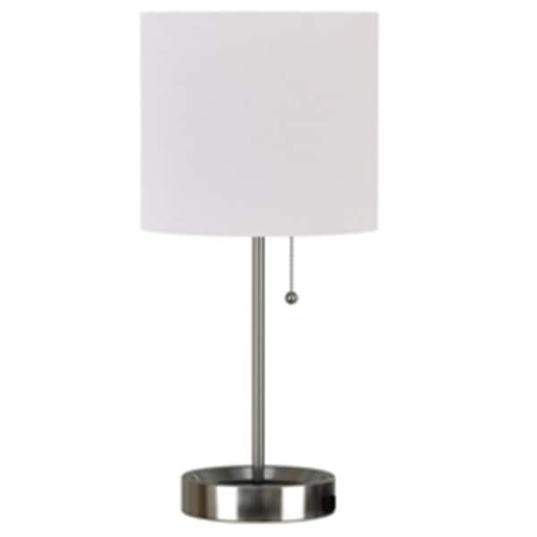 Photo 1 of 17 in. Brushed Nickel Table Lamp with Power Outlet