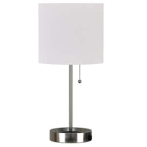 17 in. Brushed Nickel Table Lamp with Power Outlet and LED Bulb Included