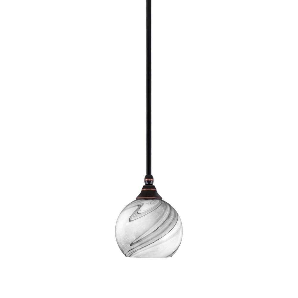 Sparta 100-Watt 1-Light Black Copper Mini Pendant Light with Onyx Swirl Gla