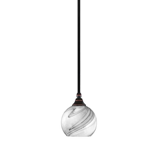 Unbranded Sparta 100-Watt 1-Light Black Copper Mini Pendant Light with Onyx Swirl Glass and Light Bulb Not Included