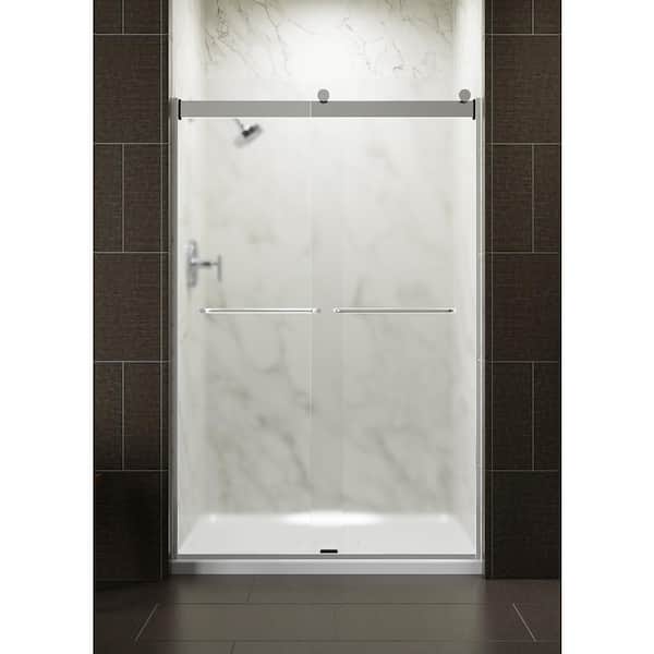 KOHLER Levity 44-48 in.W x 74 in. H Semi-Frameless Sliding Shower Door in Silver with Towel Bar
