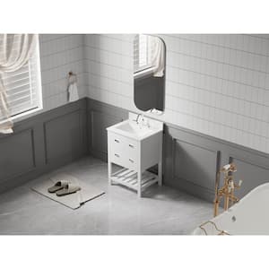24.4 in. W x 19 in. D x 36.6 in. H Freestanding Bath Vanity in White with 1-White Engineered Stone Top
