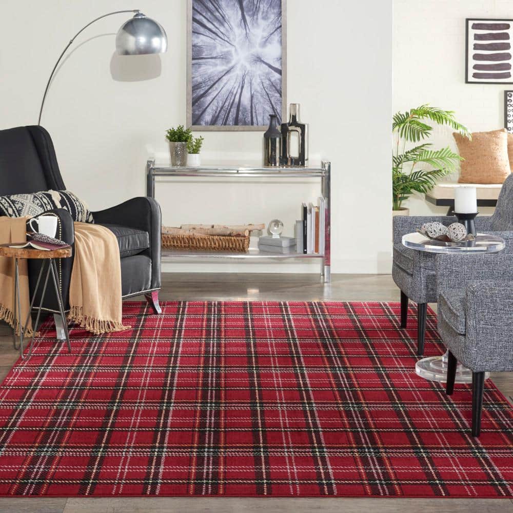 Red Plaid 6' x 9' Synthetic Area Rug