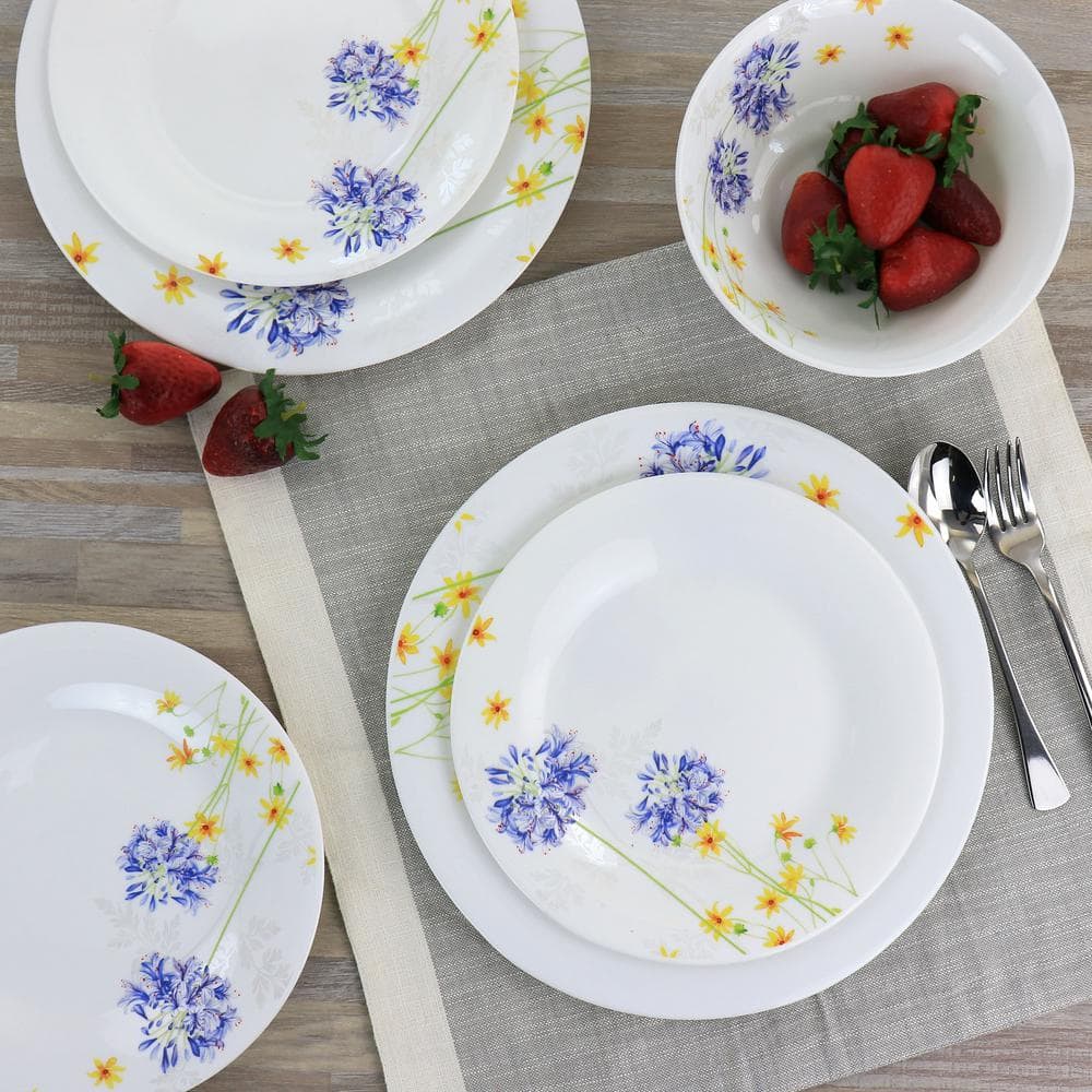 Violet and Yellow Floral Ceramic Dinnerware Set for 4