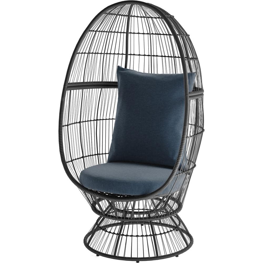 MOD Kayla Rattan Wicker Outdoor Stationary Egg Chair with Gray Cushions  KAYLAEGG-GRY - The Home Depot