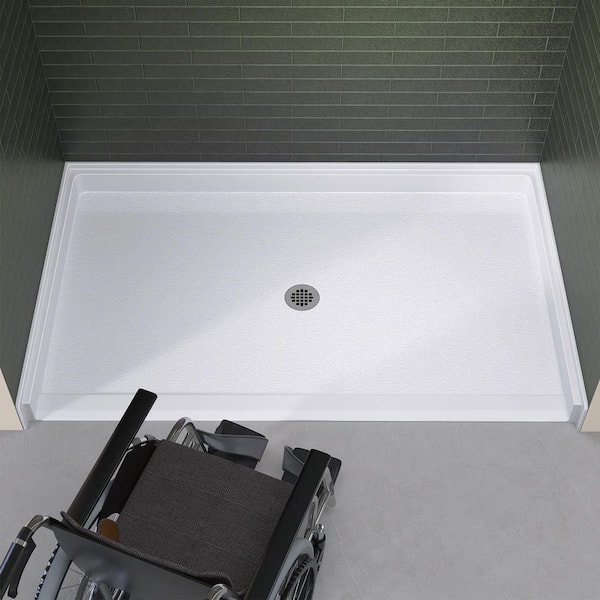 62 in. x 38 in. Acrylic Single Threshold Shower Pan Alcove Rectangular ADA Shower Pan Base with Center Drain in White