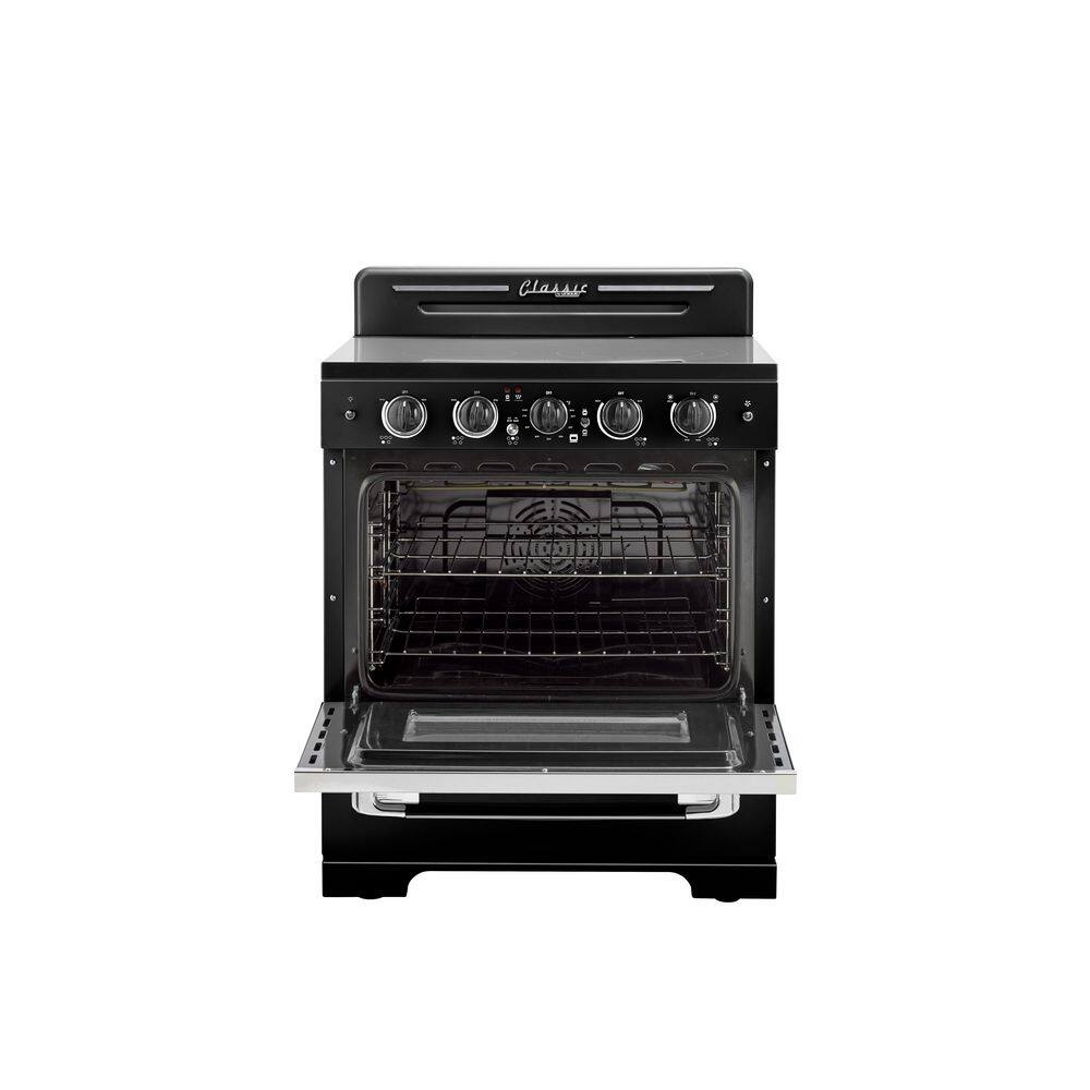 Midnight Black 30" Retro Freestanding Electric Range with Convection Oven