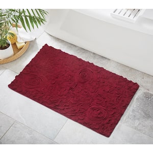 Bell Flower Collection 100% Cotton Tufted Bath Rugs, 24 in. x40 in. Rectangle, Red