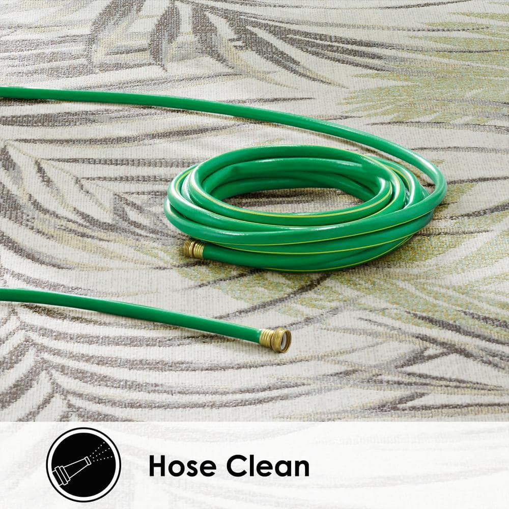 Ivory & Green Tropical Leaf Reversible 5' x 7' Synthetic Area Rug