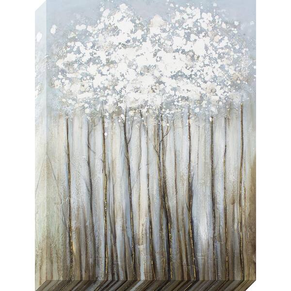 Decor Therapy 40 in. x 30 in. Silver Foliage Metallic Oil Painted Canvas Wall Art