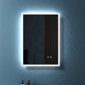 20 in. W x 28 in. H Rectangular Glass LED Backlit Anti-Fog Framed Wall Bathroom Vanity Mirror in White