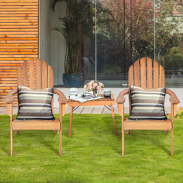 Natural 2-Pieces Wooden Classic Adirondack Outdoor Patio Chair Lounge Chair