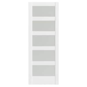 28 in. x 80 in. 5-Panel Frosted Glass, Can Be Painted, White Primed MDF Wood Pocket Door Frame without Hardware