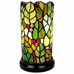 Charlie 14 in. Dark Brown Integrated LED Candlestick Interior Lighting Table Lamp for Living Room w/Red Glass Shade