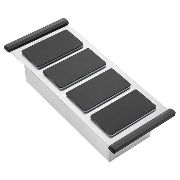 LedgeFit Stainless Steel Ice Chilled Condiment Tray with Black Composite Covers for Workstation Sinks
