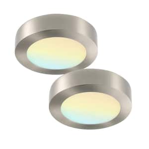 2-Pack 7 in. Round Color Brushed Nickel Selectable Integrated LED Flush Mount Downlight