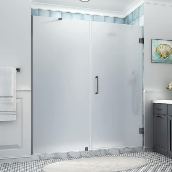 Aston Belmore XL 71.25 - 72.25 in. x 80 in. Frameless Hinged Shower Door with Ultra-Bright Frosted Glass in Matte Black
