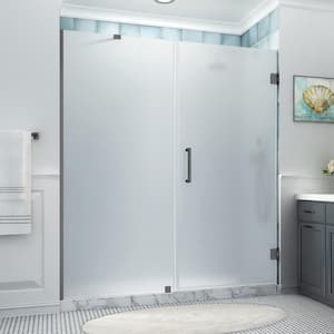 Belmore XL 75.25 - 76.25 in. x 80 in. Frameless Hinged Shower Door with Ultra-Bright Frosted Glass in Matte Black