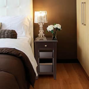 24.5 in. H x 24 in. D x 12 in. W 3-Tier Nightstand Bedside Side End Table with Double Shelves Drawer Brown (Set of 2)