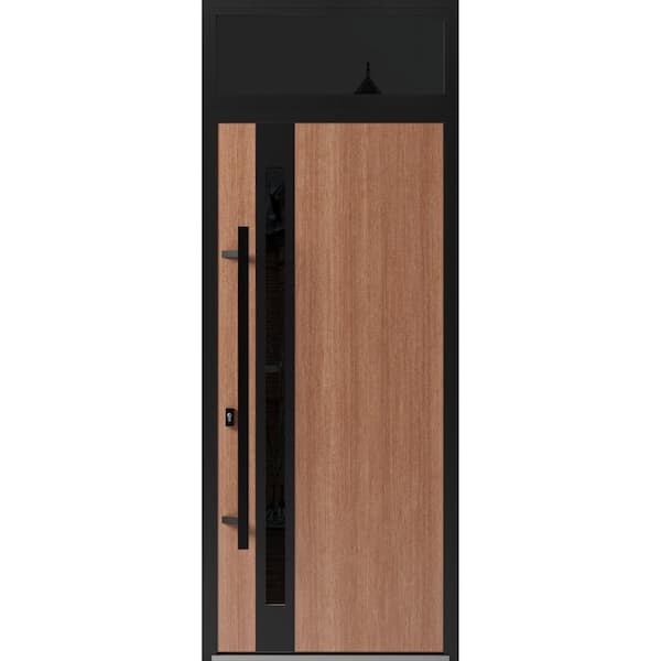 VDOMDOORS 1033 36 in. x 96 in. Right-hand/Inswing Transom Tinted Glass Teak Steel Prehung Front Door with Hardware