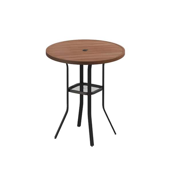35.5 in. Brown Round Outdoor Bar Table with Adjustable Umbrella Hole for Balcony