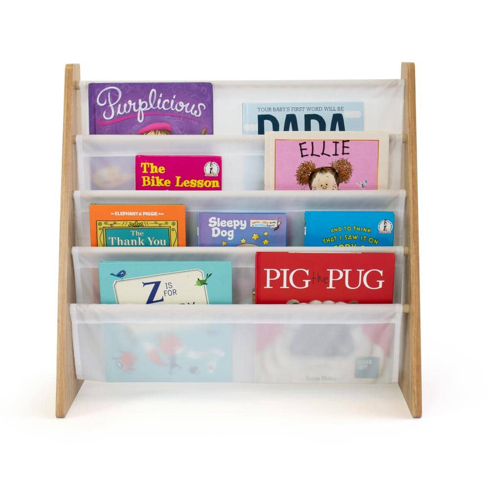 Adjustable White Fabric and Wood Kids Book Rack