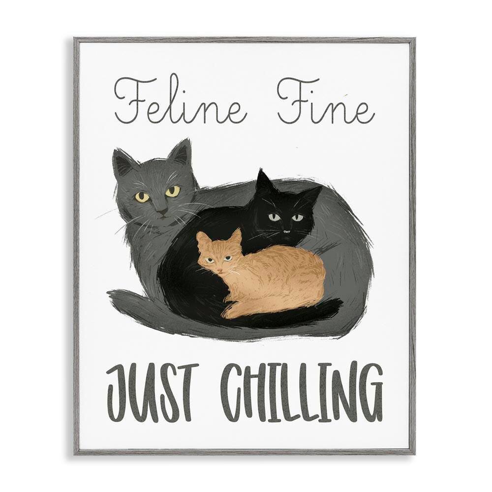 Feline Fine Just Chilling by Ziwei Li Gray Framed Typography Giclee Art Print 30 in. x 24 in. price history on PriceWatchPro