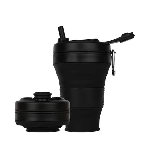 Collapsible Travel Coffee Cup, 20 oz. Black Solid Color Silicone Foldable Portable Drinkware for Picnic Hicking Camping