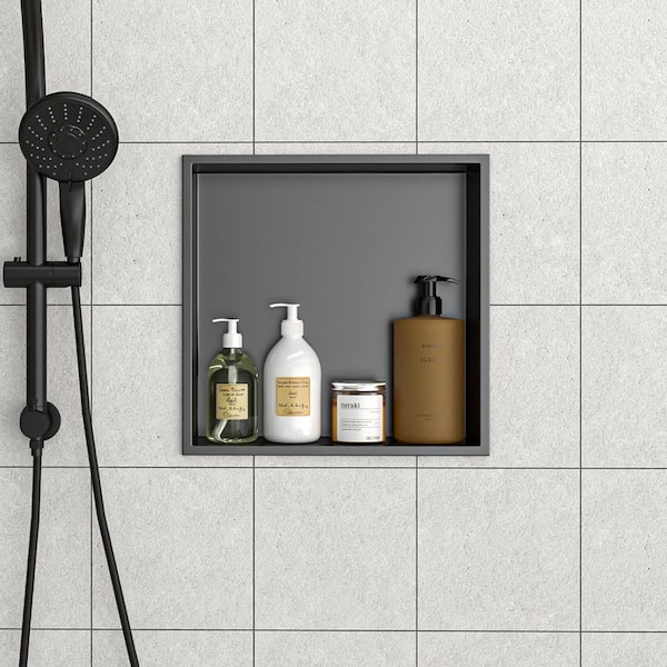15 in. W x 15 in. H x 4 in. D Shower Niche Set of 1-Pieces in Gunmetal Black