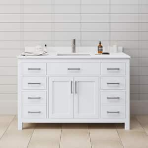 Beckett 54 in. W x 22 in. D Single Vanity in White with Cultured Marble Vanity Top in White with White Basin