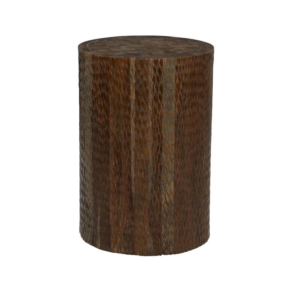 Brown Teak Wood Round Carved Accent Table