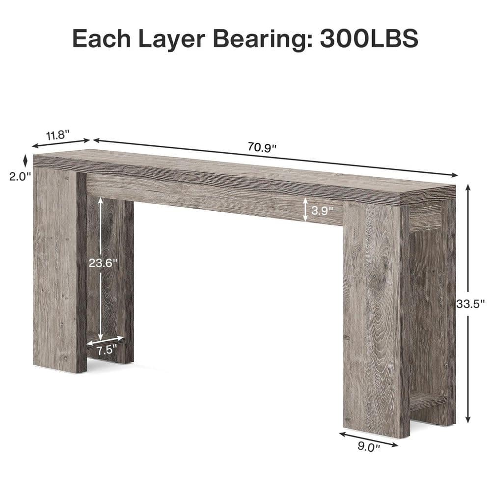Gray Engineered Wood Farmhouse Console Table with Storage