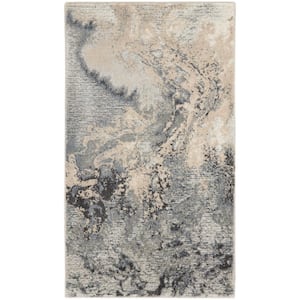 Maxell Grey  doormat 2 ft. x 4 ft. Abstract Contemporary Kitchen Area Rug