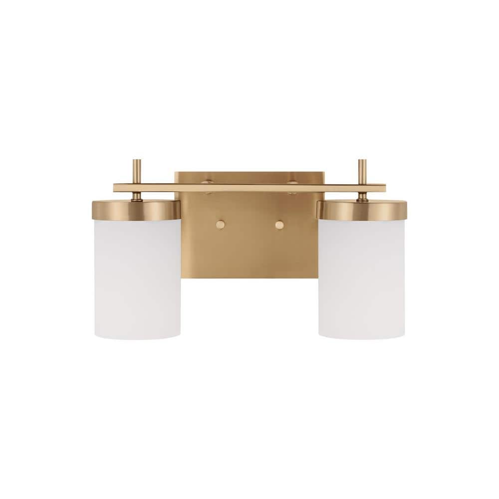 Zire Elegant 2-Light Vanity Fixture in Satin Brass with Etched Glass