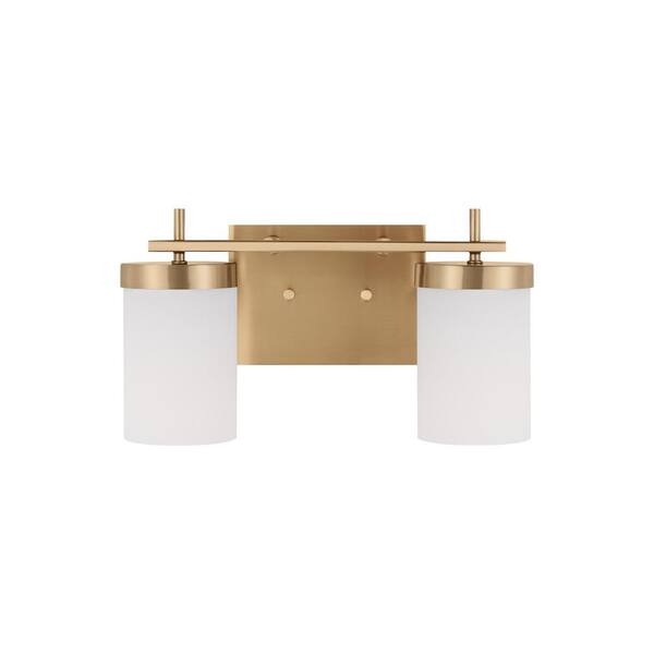 Generation Lighting - Studio Zire 14 in. 2-Light Satin Brass Dimmable LED Bath Vanity Light with Etched White Glass Shades