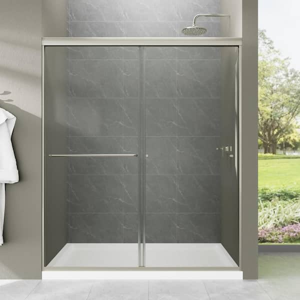 Unbranded 60 in. W x 70 in. H Single Sliding Framed Shower Door in Brushed Nickel with Tempered Glass