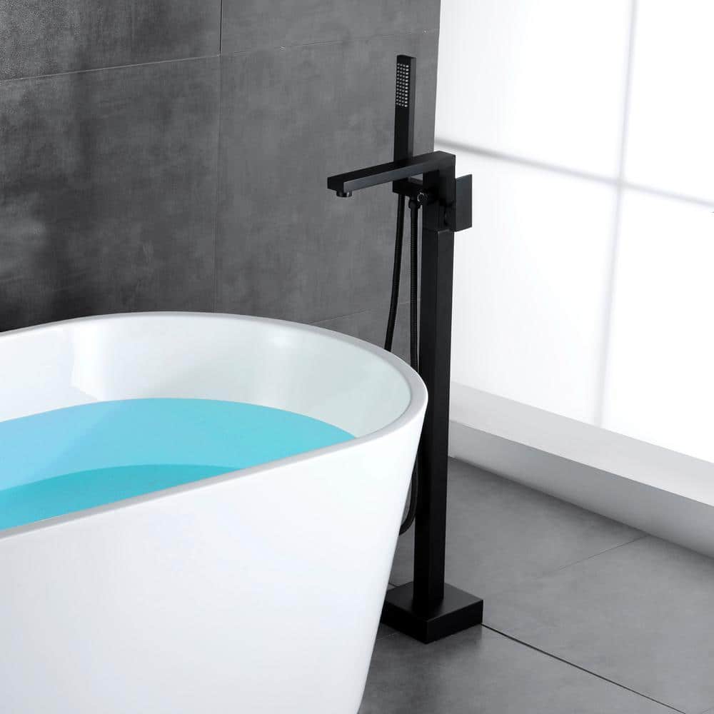 Matte Black Stainless Steel Freestanding Tub Faucet with Hand Shower