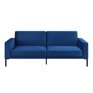 Blue Velvet Upholstered Modern Convertible Folding Futon Sofa Bed