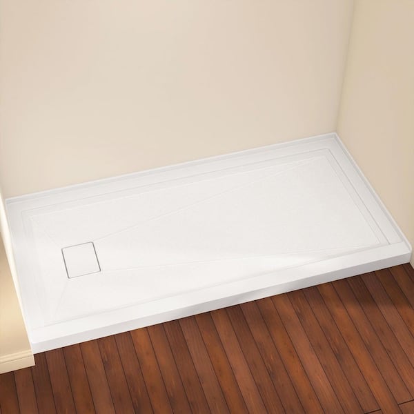 72 in. L x 36 in. W Acrylic Alcove Shower Pan Base in White with Left Drain and Magnetic Cover Rectangular Shower tray