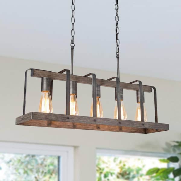 5-Light Wooden Texture Island Chandelier
