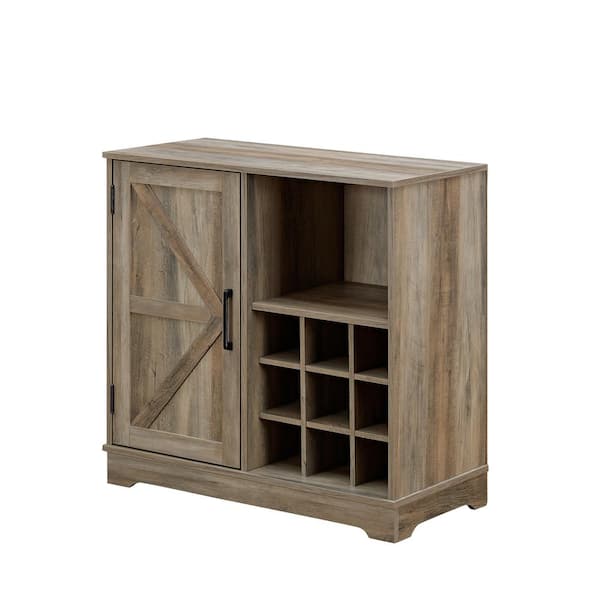 39.37in x 15.75in x 34in Gray MDF Ready to Assemble Kitchen Cabinet with 2 Drawers, 1 Door and 12 Wine Racks