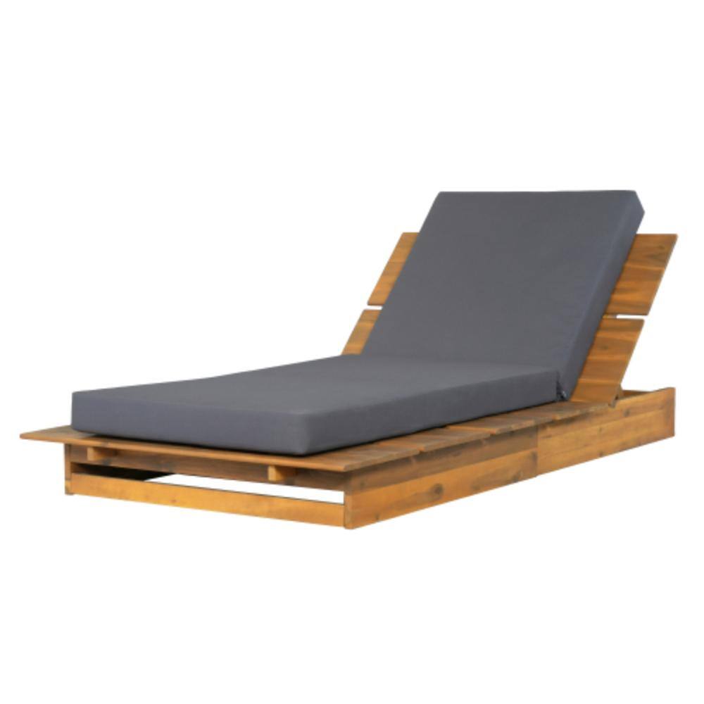 Brown 1-Piece Acacia Wood Outdoor Patio Chaise Lounge with Gray Cushions price history on PriceWatchPro