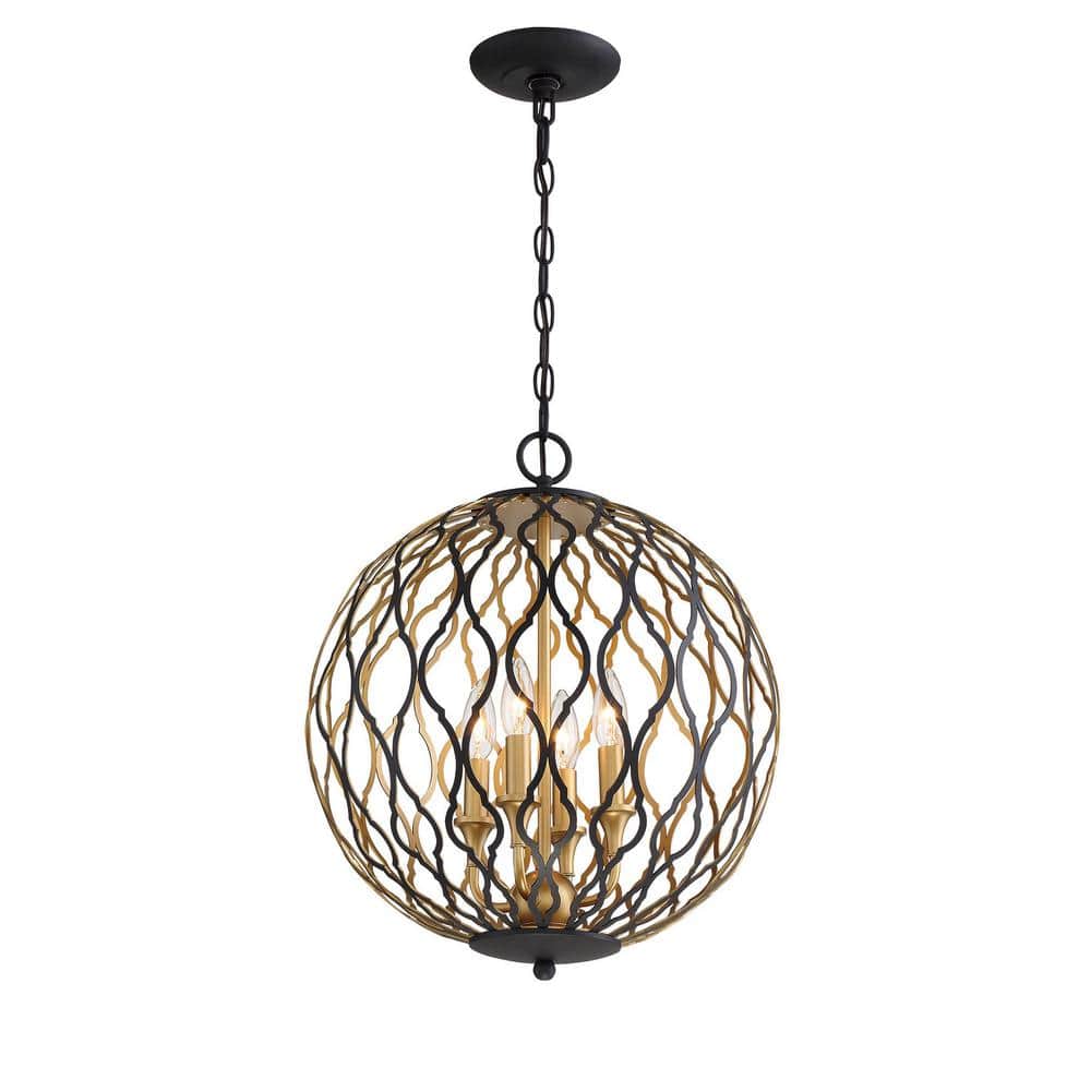 Fianna 4-Light Gold and Glass Indoor/Outdoor Pendant